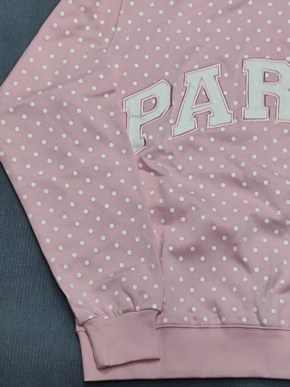PARKE All-over Pink Polka Dot Varsity Mock Neck Sweatshirts - Picture 5 of 8